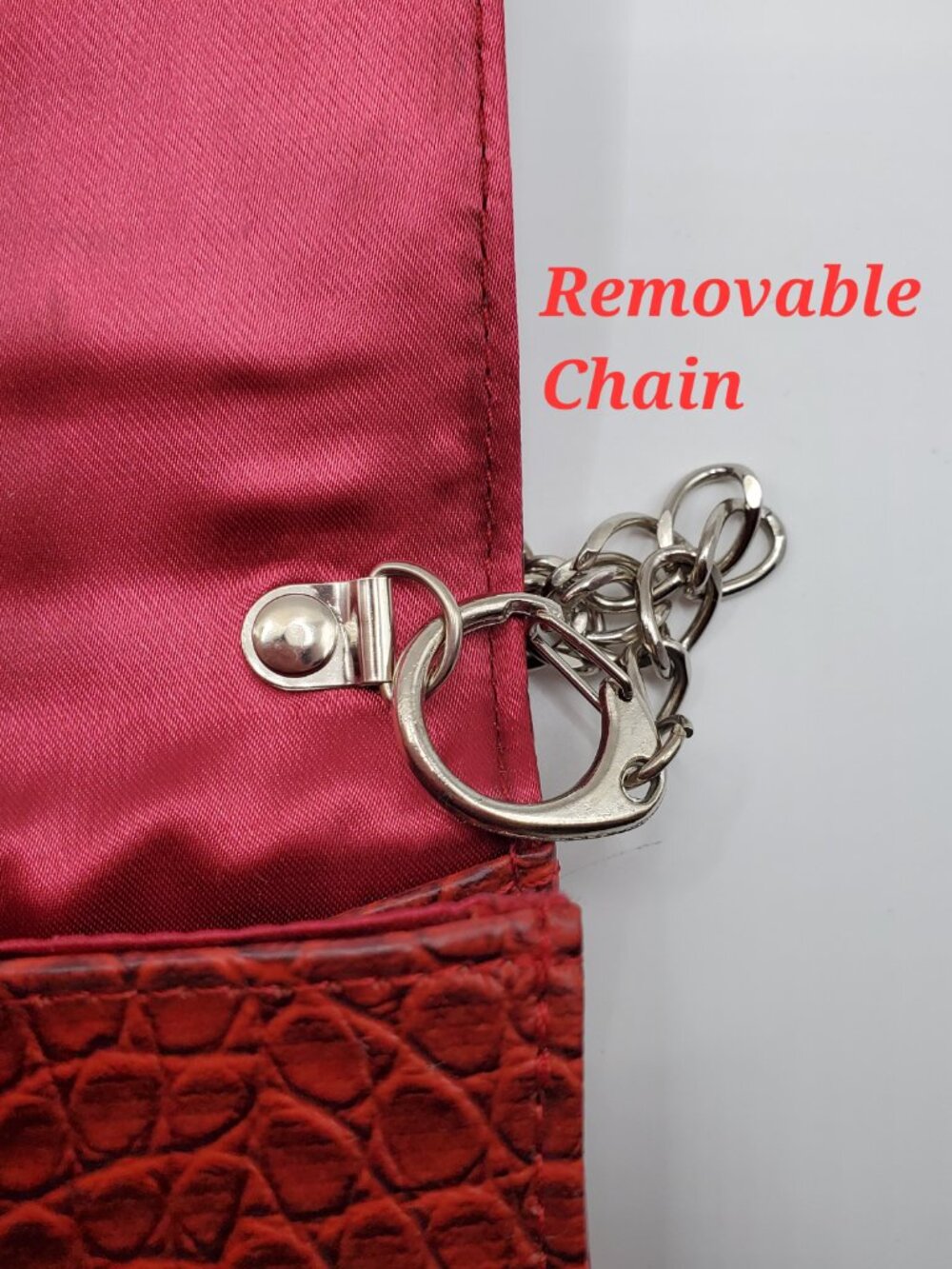 CHI Red Croc Embossed Clutch Shoulder Bag - Picture 6 of 9